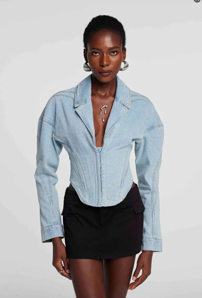 FMIYYOY Design sense women's fishbone denim jacket women's 25 spring new style high-end design sense short top regular style