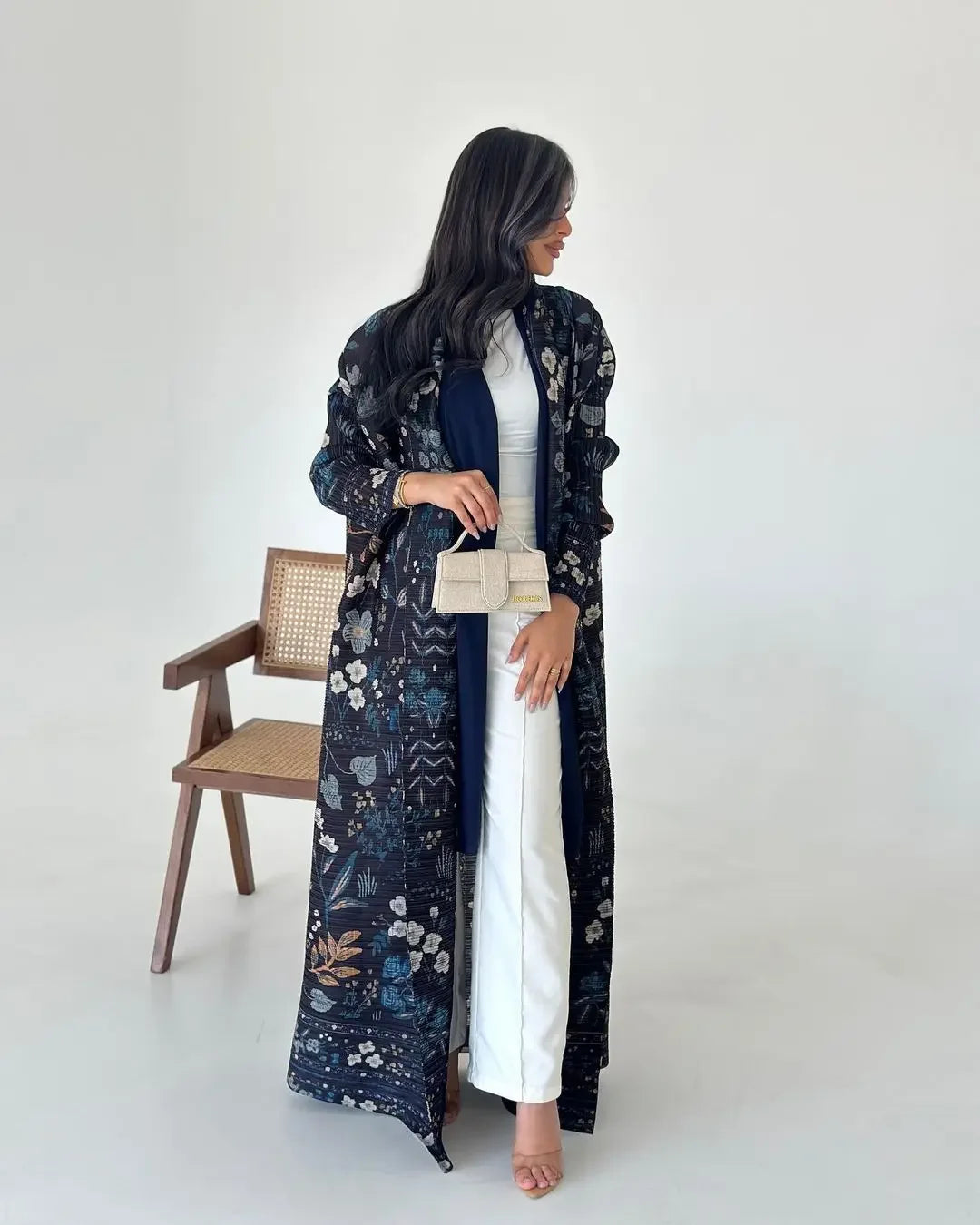 KAF Women Large Size Abaya 2025 Spring Autumn New Retro Printing Cardigan Tie Original Design Dubai Luxury Female Abaya