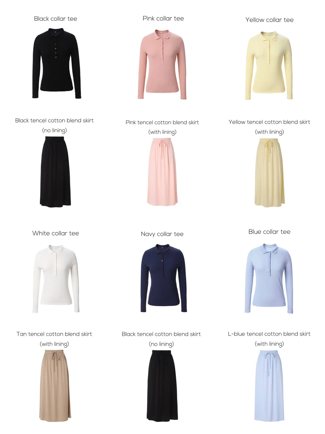 AP 2025 Spring/Summer Women Turn-Down Collar Tee & Cotton Blend Skirt Set