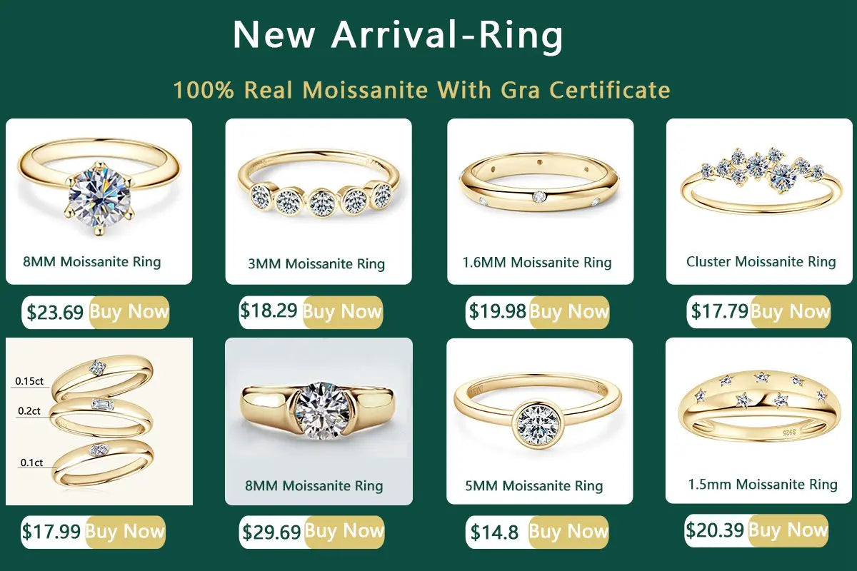 Lnngy 8mm Moissanite Solitaire Ring Certified 925 Sterling Silver Wide Chunky Rings For Women Girls Wedding Party Jewelry Gift