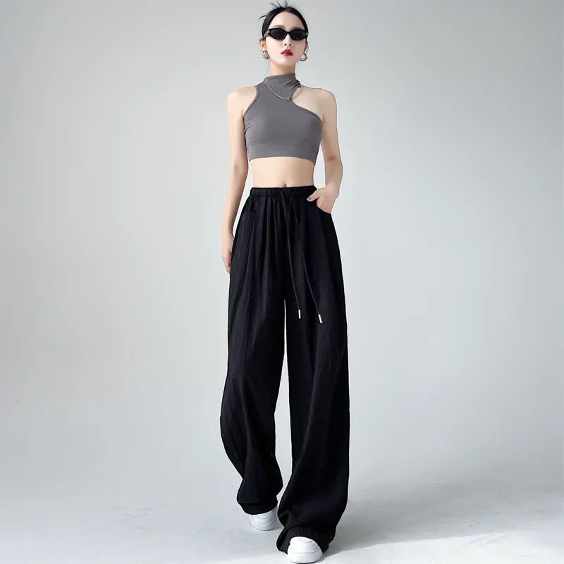 Ice Silk Wide Leg Pants Women Summer Thin Loose Casual Sun Protection Straight Leg Yamamoto Pants Lazy Dragging Pants