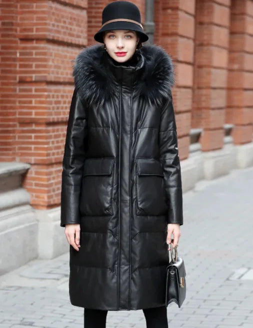 YOLANFAIRY Winter Long Coat Women's Genuine Leather Down Jacket for Women Sheepskin Coats Female Loose Versatile Fur Collar FCY