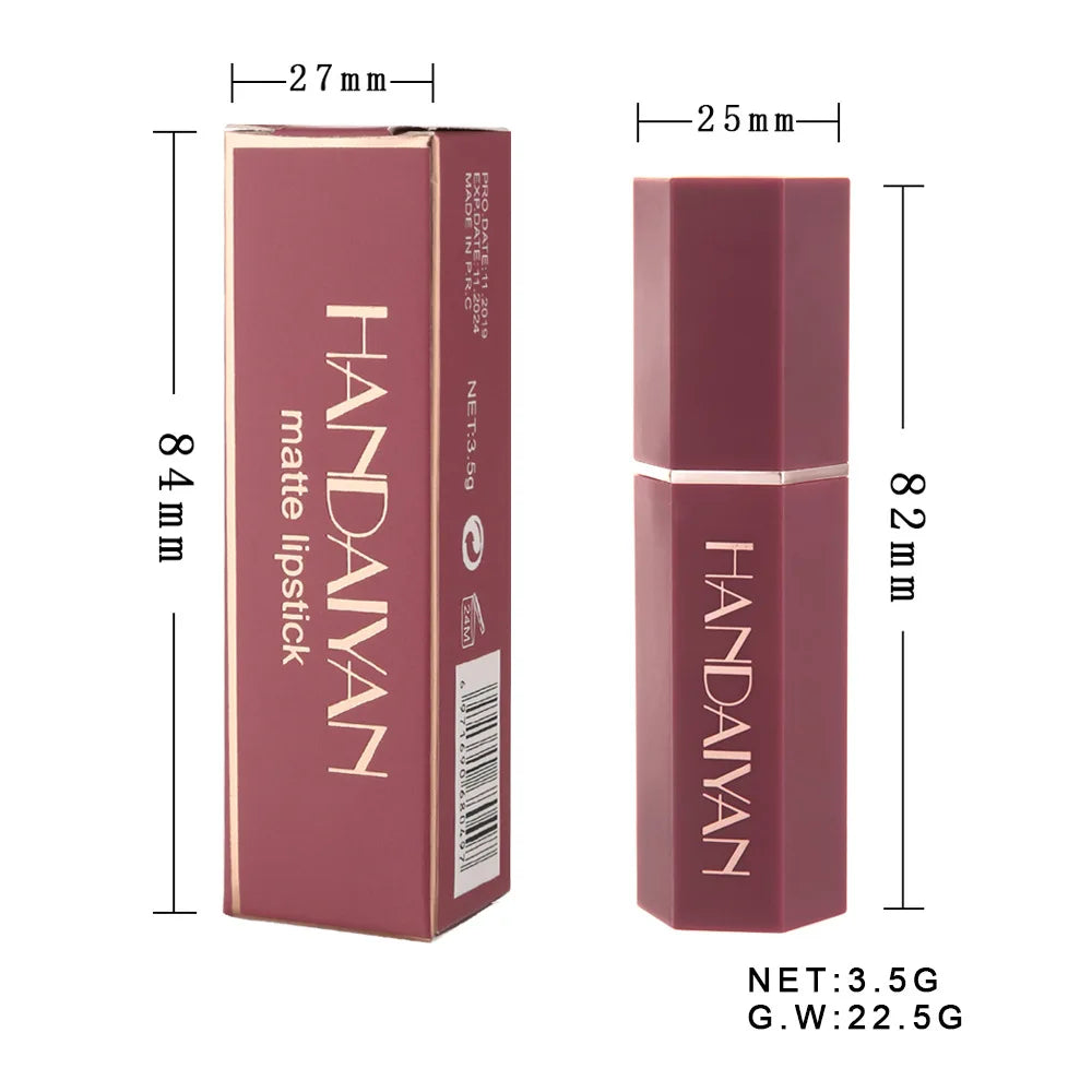 HANDAIYAN 6 Colors Matte Nude Lipstick Waterproof Long Lasting Sexy Red Purple Lip Stain Velvet Lipstick Beauty Makeup For Women