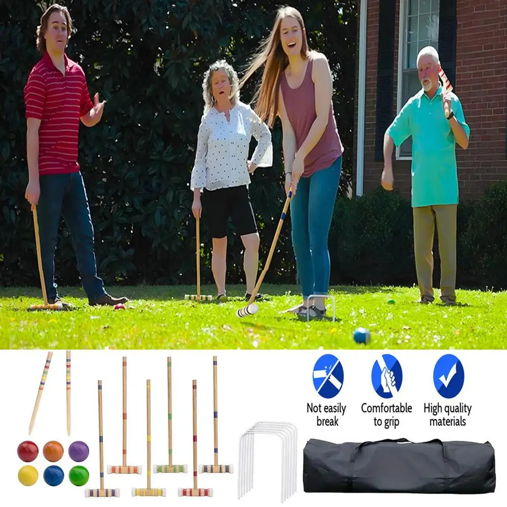 Croquet Game 6 Players Outdoor Family Games Reusable Wooden Bowling Set Outdoor Sports Kit For Men Women