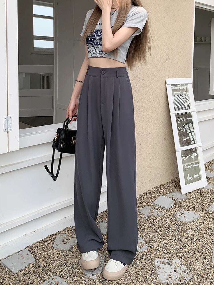 plus Size Women's Casual Wide Leg Pants High Waist Slimming Trousers Versatile Spring Faion Korean Sle Commute Pants