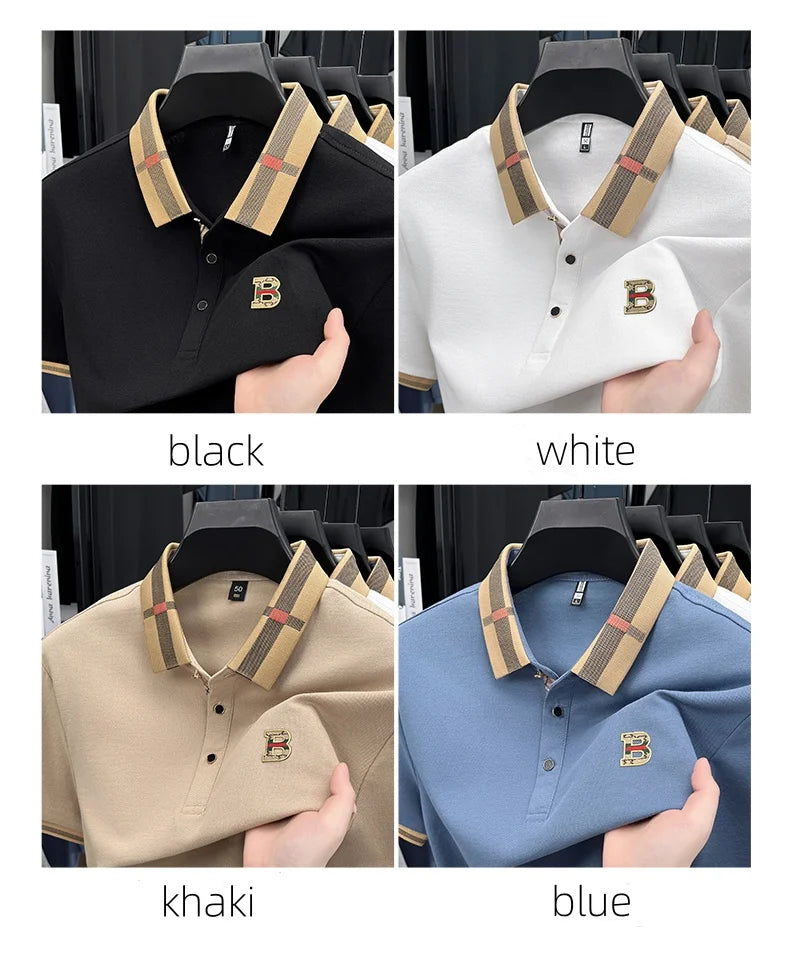 New men's fashionable short sleeved summer designer exquisite craftsmanship embroidery stand collar polo business casual T-shirt