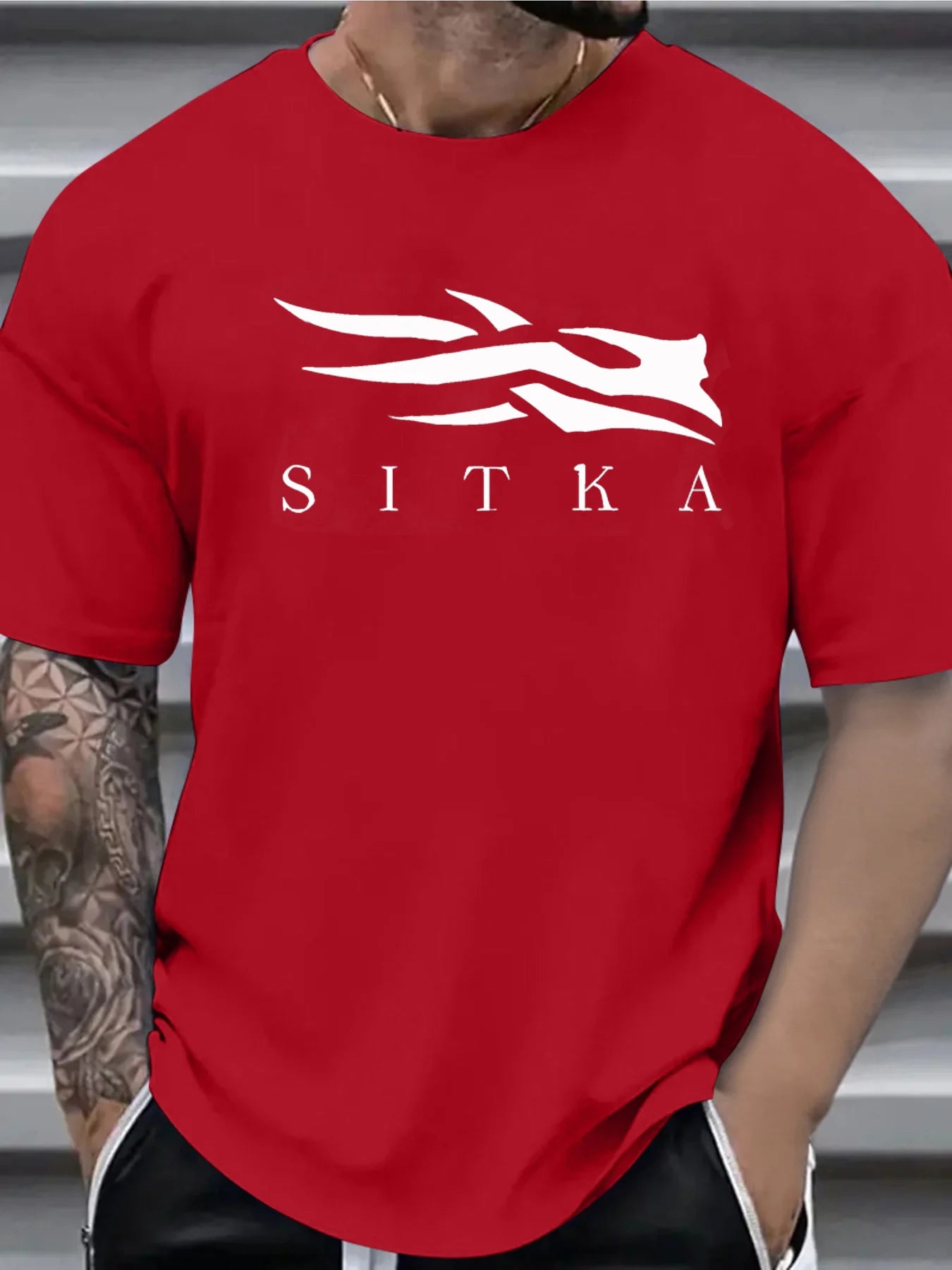 Men's summer 100 cotton fashionable casual sports loose SITKA letter pattern printed round neck short sleeved T-shirt top