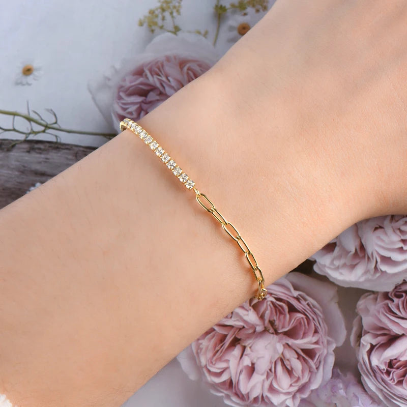 Lnngy 2mm Moissanite Bracelet Korean Ins 925 Sterling Silver Paper Clip Chain Adjustable Bracelets For Women Simple Hand Jewerly