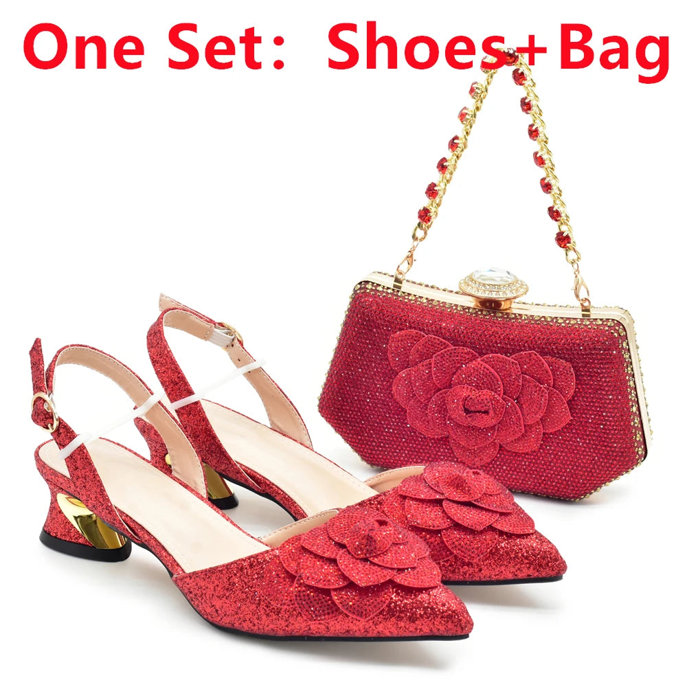 Ladies Shoe and Bag Set Latest Designers Luxury Italian Party Shoes and Bag Set for Women Rhinestone Wedding Bride Shoes Woman