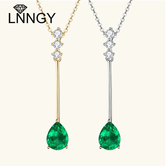 Lnngy 925 Sterling Silver Pear Cut Artificial Emerald Pendant Necklace Colorful Birthday Stone Necklaces Jewelry for Friends