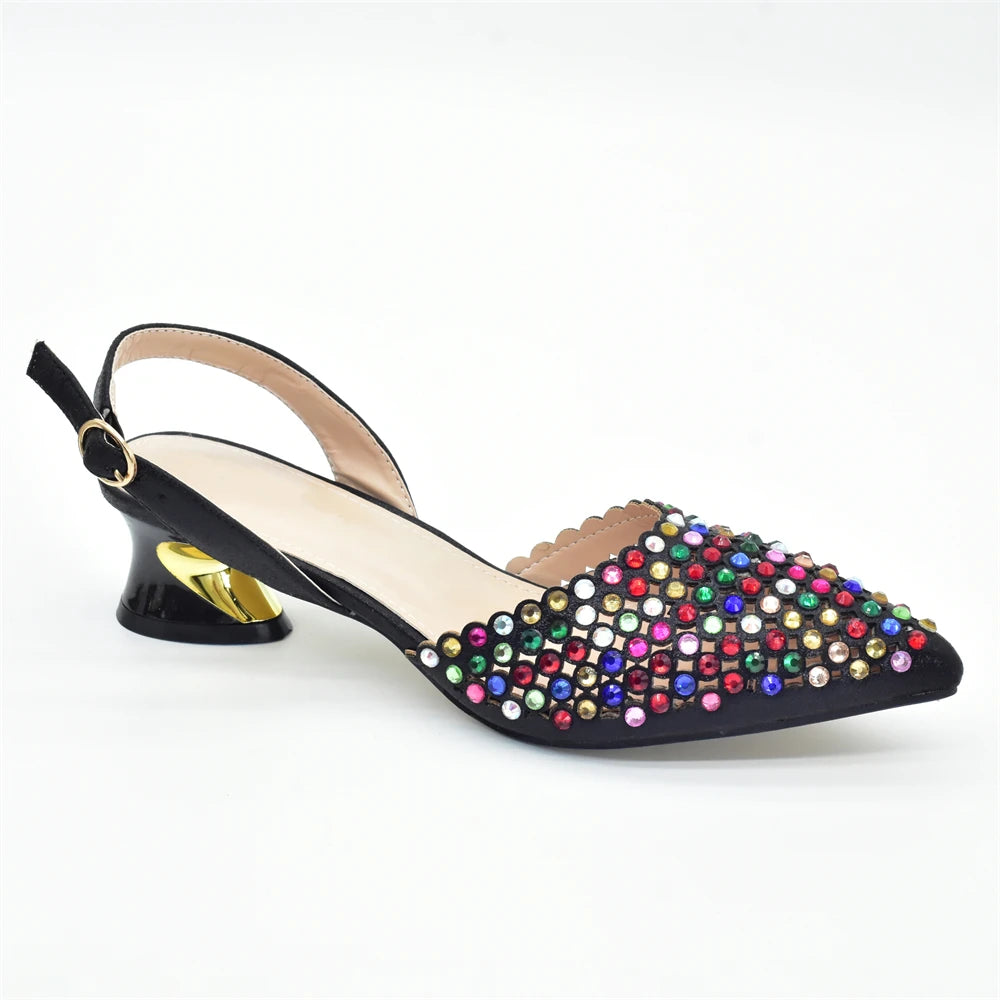 Baldauren Women’s Slingback Pumps & Matching Bag Set – Italian Style Crystal Heels for African Party & Wedding (EU 37-43)