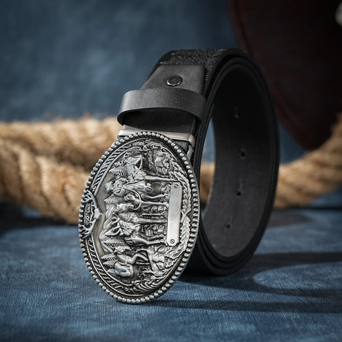 Men & Women-Western-Cowboy-PU Leather-Belts - Vintage Belt Floral Engraved Buckle Belt for Jeans