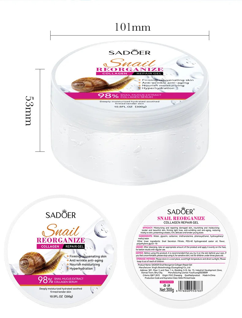 SADOER Snail Collagen Face Cream Gel Firming Repair Brightening Moisturizing Facial Creams Beauty Face Skin Care Products