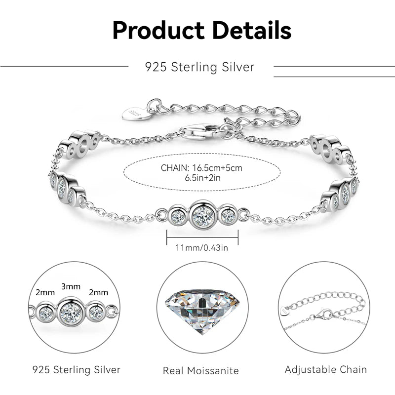 Anizw 2024 New 18k Gold Plated Bracelet 925 Silver Chain 2mm D Color Bezel Moissanite Bracelets Fashion Women's Jewelry Gifts