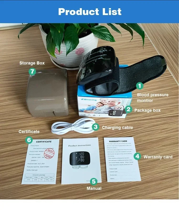 🖤 LINGKUN Wrist Blood Pressure Monitor,
LED Display | Fast Measurement | Digital Tensiometer | Heart Rate | USB Rechargeable