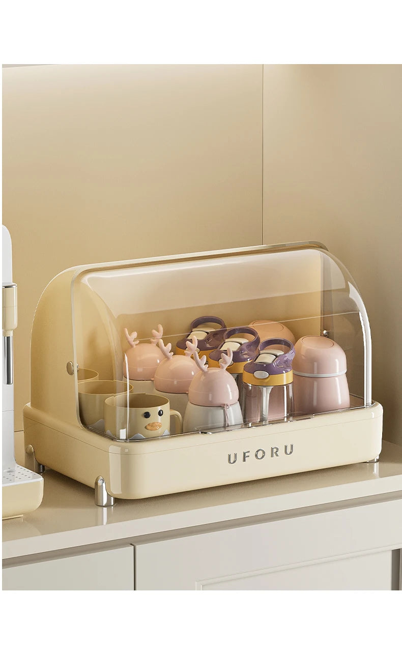 UFORU Dust-proof drain cup holder multi-function household teacups with cover large capacity milk bottle coffee cup organizer
