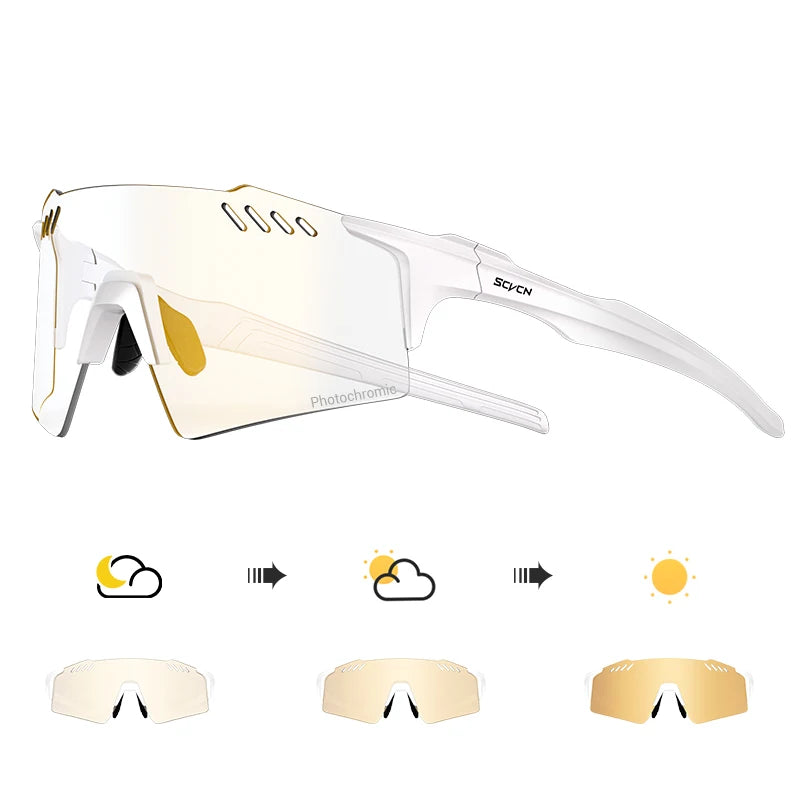SCVCN Photochromic Cycling Glasss Rimless Outdoor Sports Running Drving Sunglasses for Men Goggles Mtb Bicycle Eyewear 1 Lens