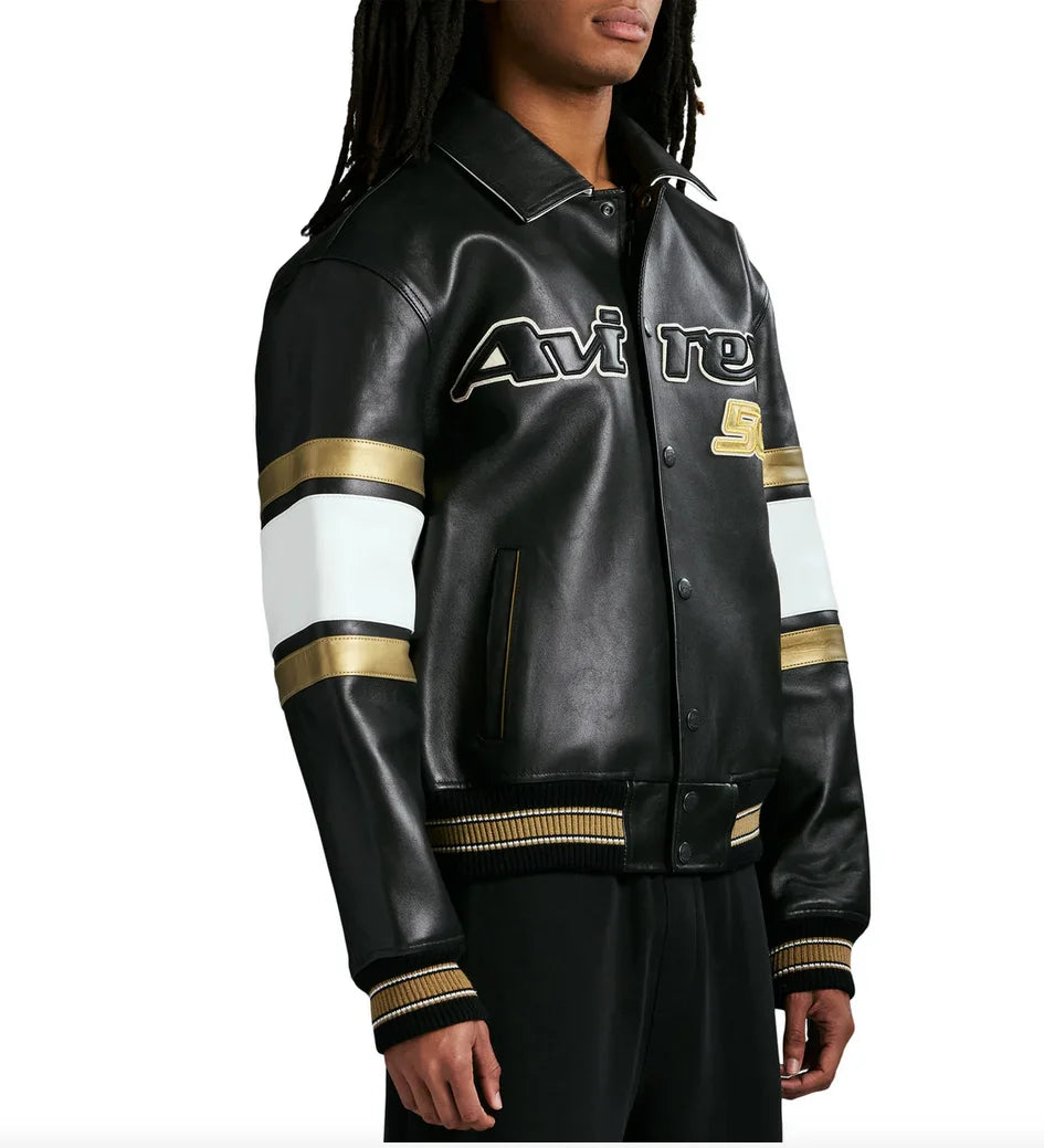 AVIREX Spring 2025 New Release Limited Edition European Sheepskin Jacket Gold Badge Embroidered 50TH ANNIVERSARY Leather coat