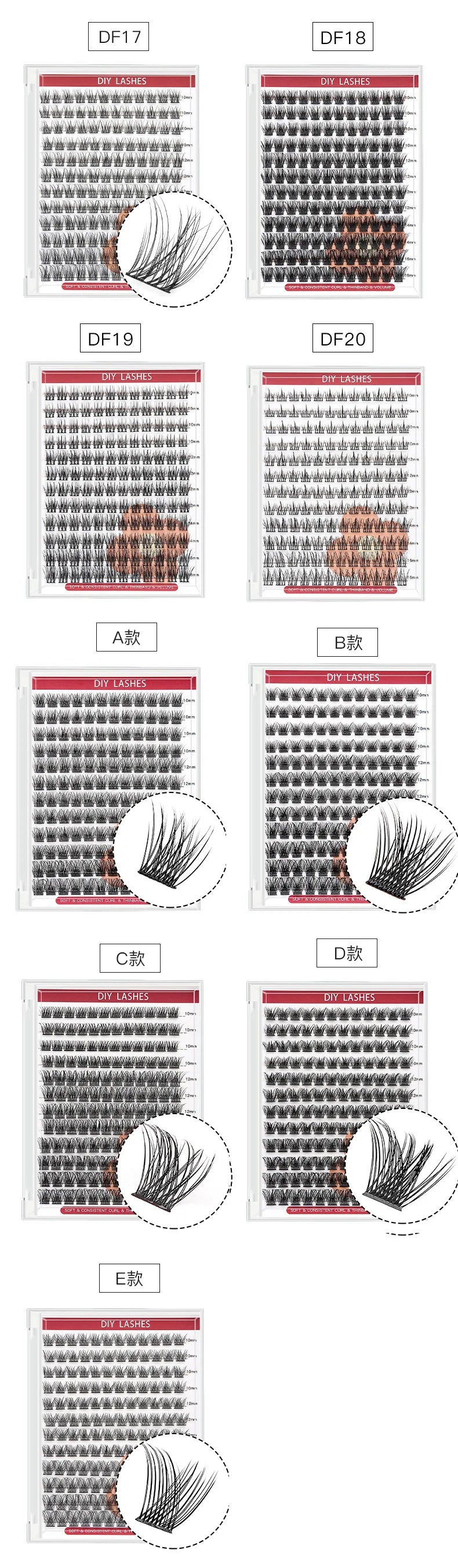 Individual Cluster False Eyelashes Kit - 30/40/50D Volume Lashes with Eyelash Tweezers Natural Look