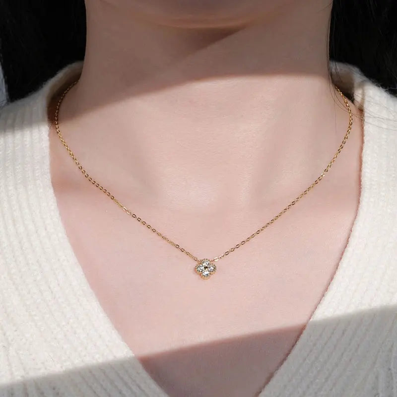 RAPRGOLD GRA Moissanite Four Clover Flower Charm Pendant Necklace Bracelet Set for Women S925 Sterling Silver Fine Jewelry Gifts