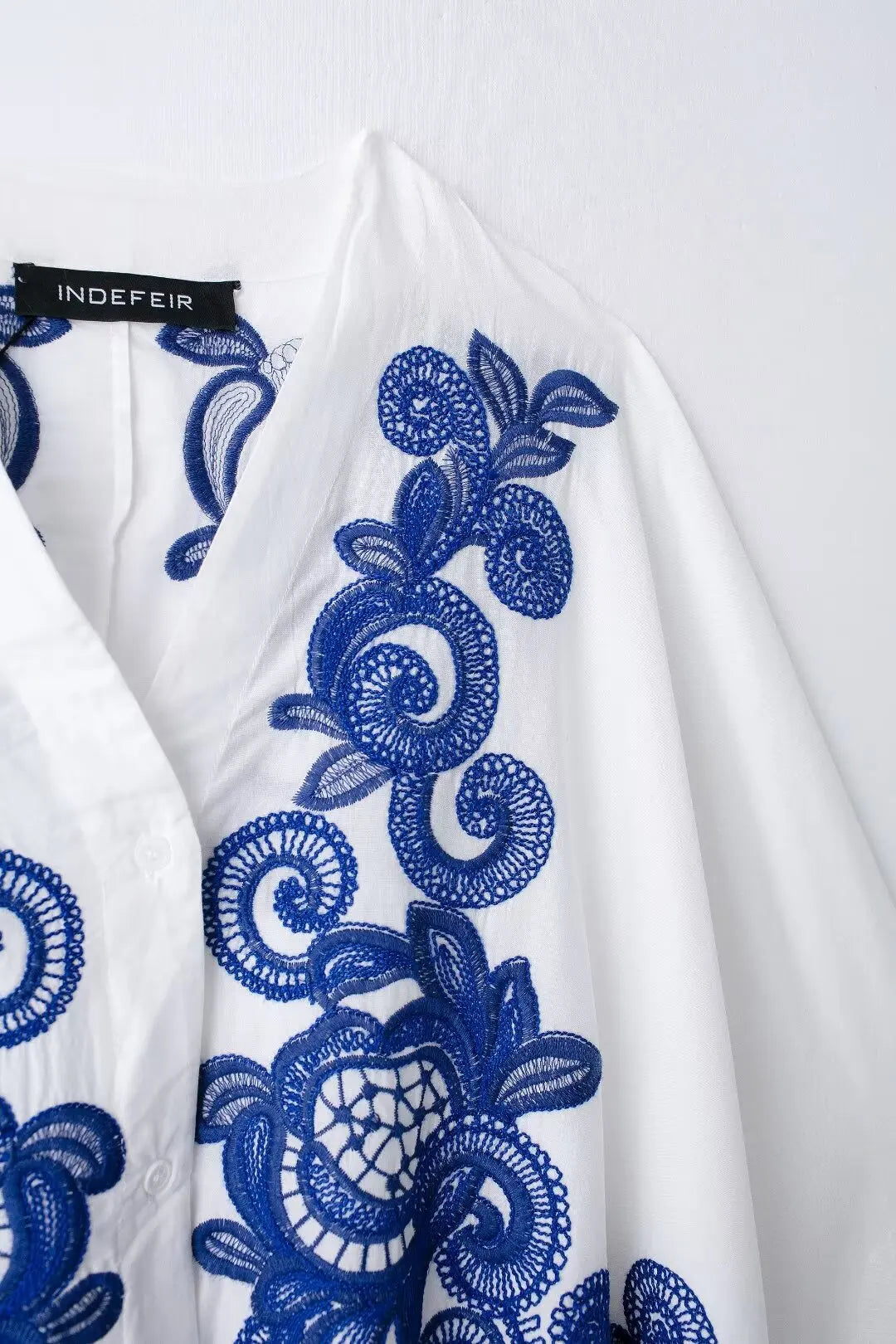 TRAFZA 2024 Women Skirt Set Blue Embroidery Three Quarter Bat Sleeve Shirt +Folds A Line Long Skirt Casual Loose Beach Holiday