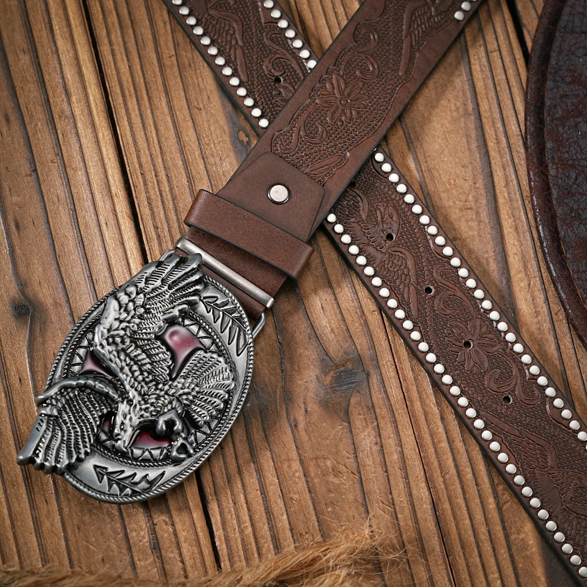 Men - Women - Western Denim - pu leather - Belt - Vintage jeans with needle buckle brown belt