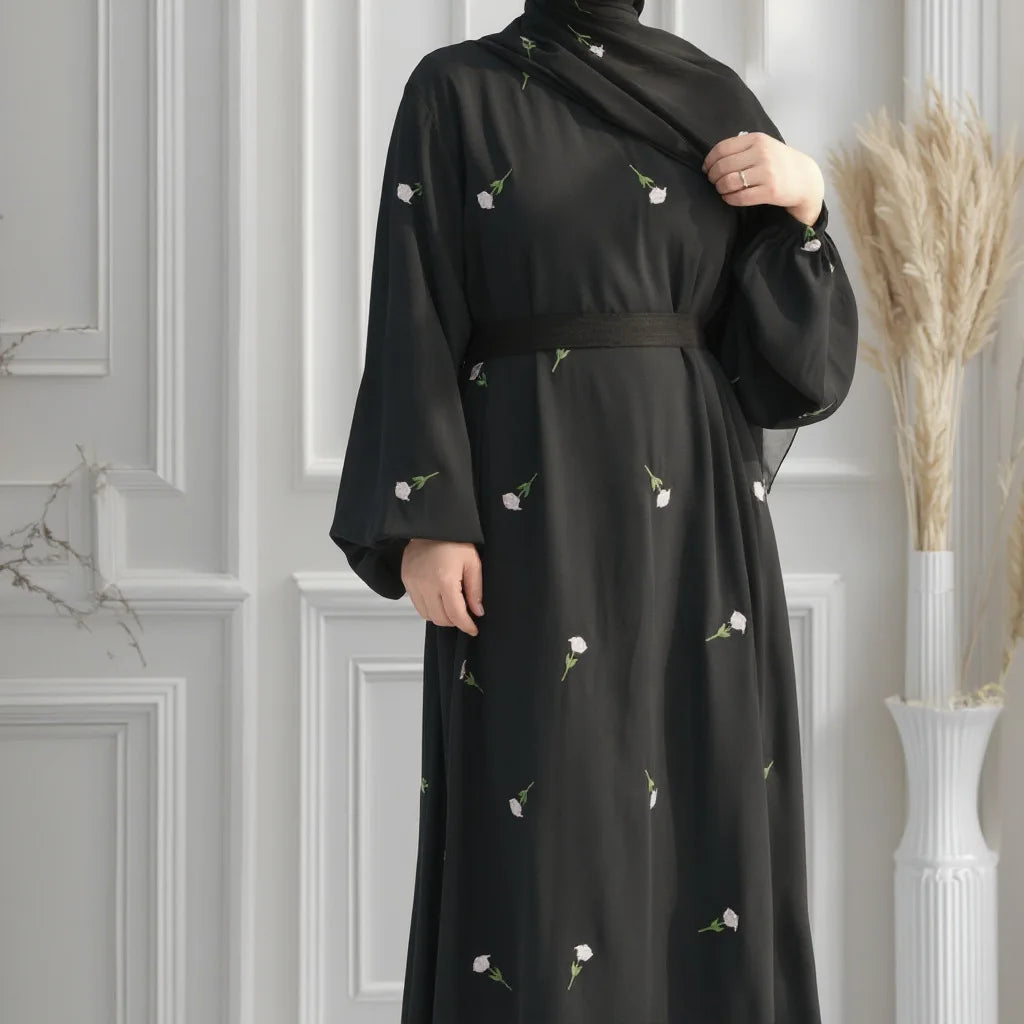 Black Muslim Kaftan Abaya Damen Dubai Arabic Embroidery Dresses Prayer Clothes Women Marocain Robe Femme Musulmane Vestidos New