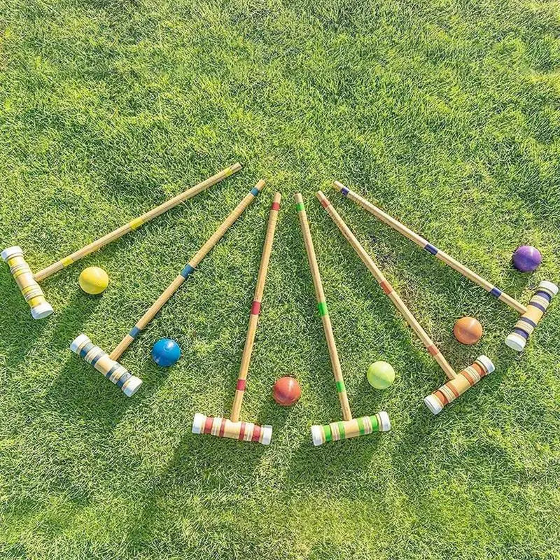 Croquet Game 6 Players Outdoor Family Games Reusable Wooden Bowling Set Outdoor Sports Kit For Men Women