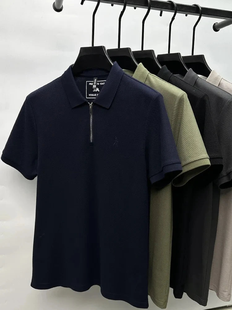 High end brand embroidered men's short sleeve half zip polo shirt short sleeve summer breathable business casual Paul T-shirt