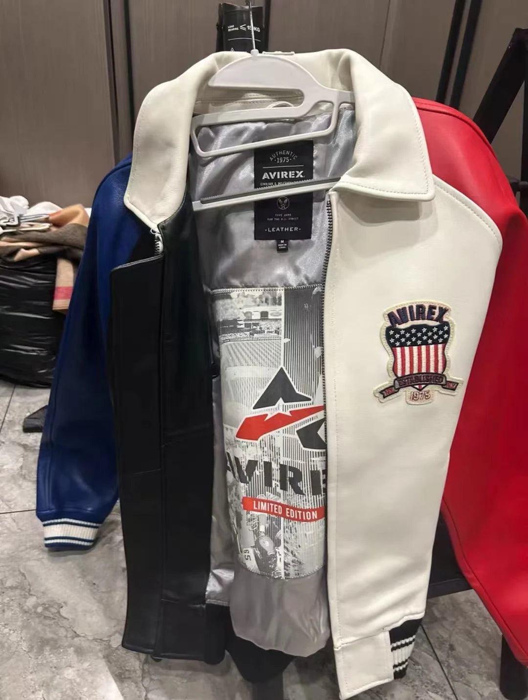 Avirex Colorblocked Men's French Sheepskin Jacket Flight Suit Genuine Leather Leather Jackets US Size Fashion Casual Coat tops