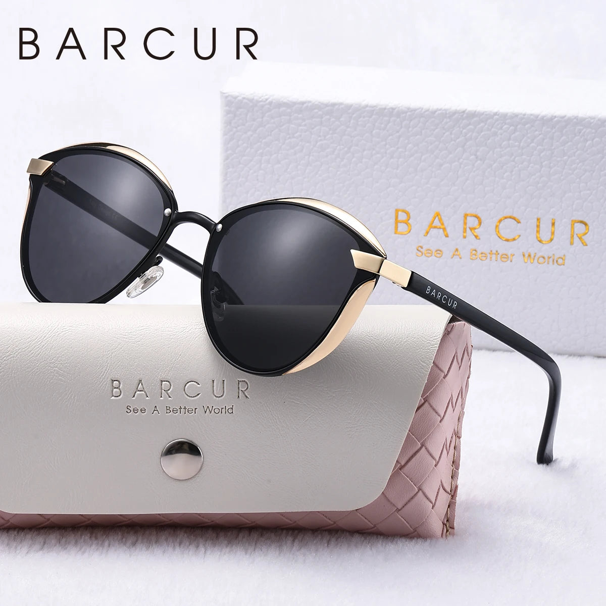 BARCUR Luxury Brand Delicate Fantasy Rimless Cat Eye Polarized Sunglasses Casual Party Vacation Travel UVA*B Women Sunglasses