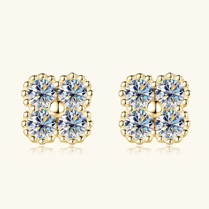 Lnngy 925 Certified Silver Chains Four Leaf Flower Pendant Necklaces 3mm 0.1ct Moissanite Necklace Stud Earring Jewelry Set