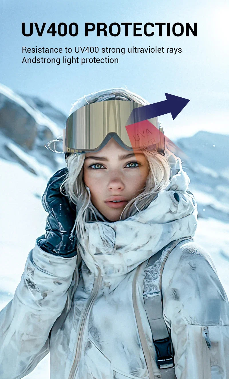 KAPVOE Winter Outdoor Ski Goggles Double Magnet Adsorpt Layers UV400 Anti-fog Coatings Snowmobile Snowboard Skiing Men Women