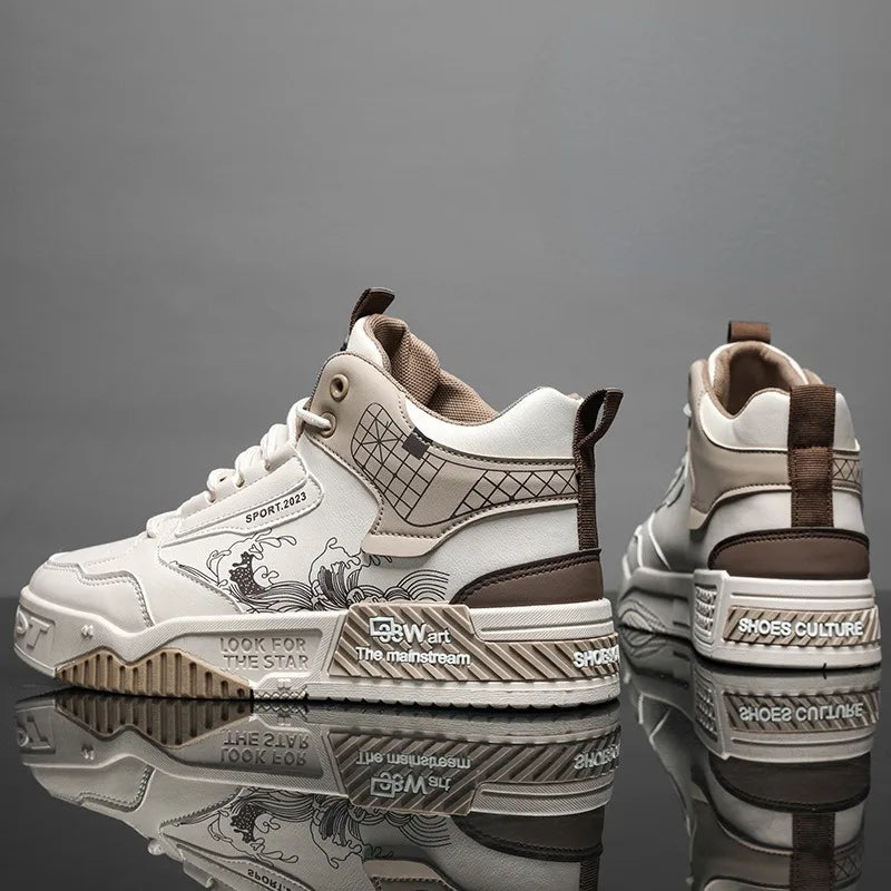 StridePro™ High-Top Leather Sneakers – Lightweight Breathable Casual Running Shoes