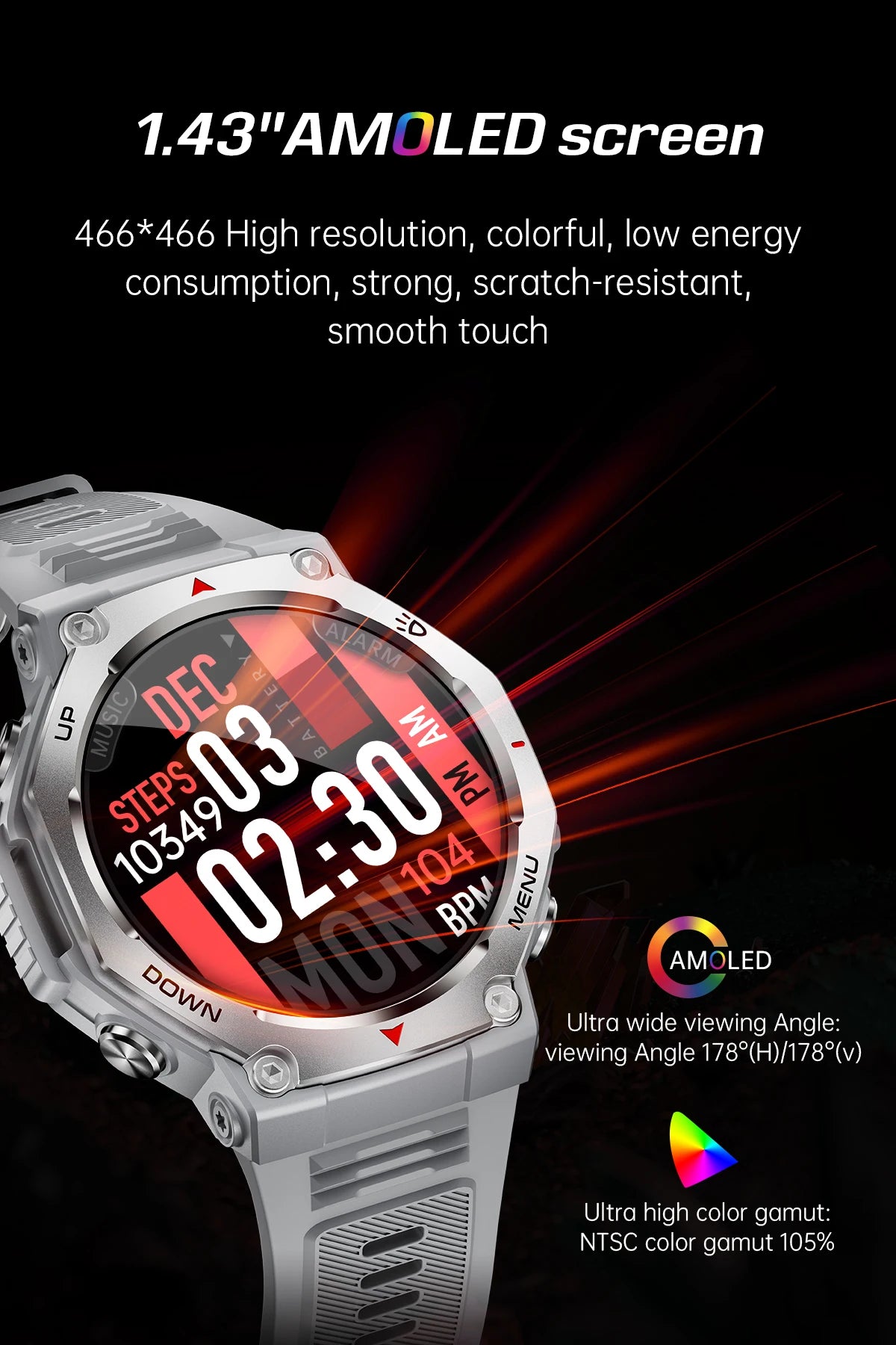 LIGE New 1.43 inch AMOLED Screen Smart Watch 525mAh Big Battery BT Call IPX8-5ATM Waterproof Sports Smartwatch For Android ios