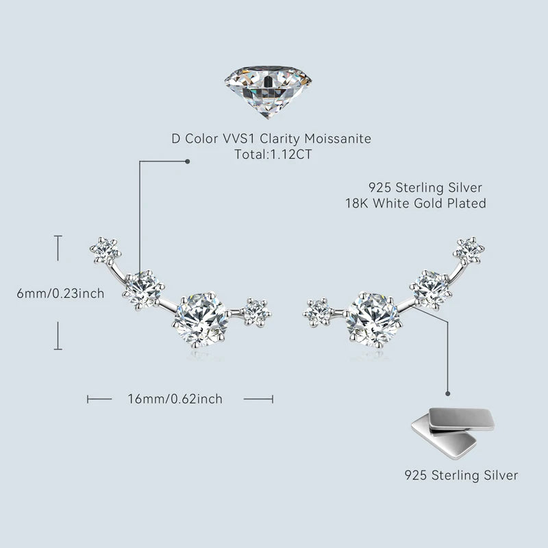 Lnngy 4.5mm&3mm&2mm Moissanite Earring for Women 925 Sterling Silver Mini Small Stud Earrings Piercing Jewelry Daily Life Gift