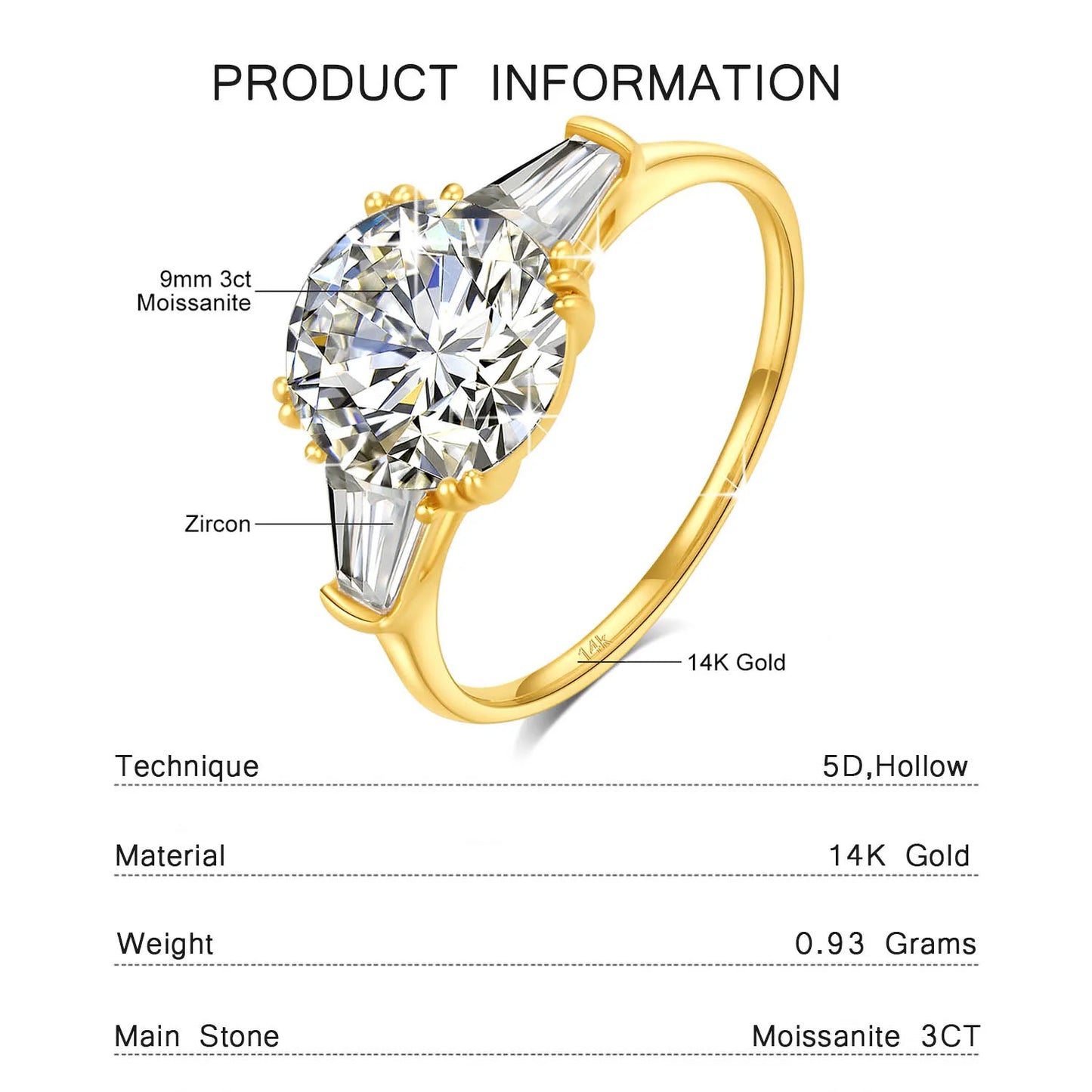 9mm Moissanite Diamond Ring 585 Real 14K Gold for Women D Color VVS1 Brilliant Cutting Wedding Band Engagement Trendy Jewelry