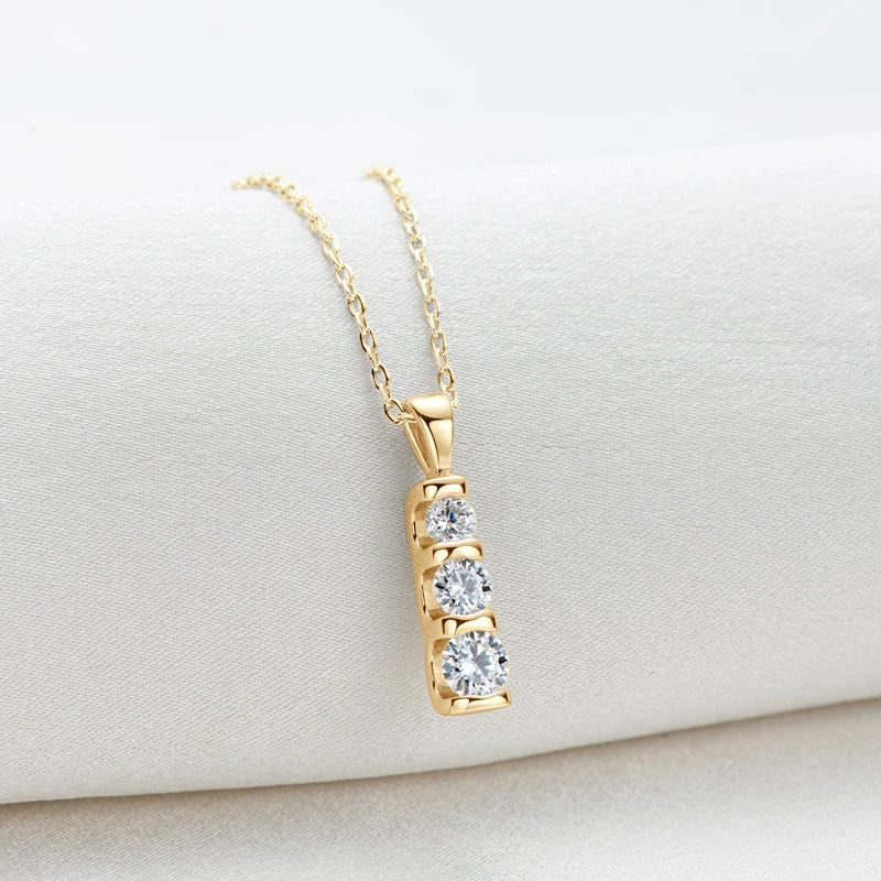 Lnngy Three Stone Moissanite Jewelry Set 925 Sterling Silver Pendant Necklace Dangle Earring For Couples Lovers' Wedding Gift