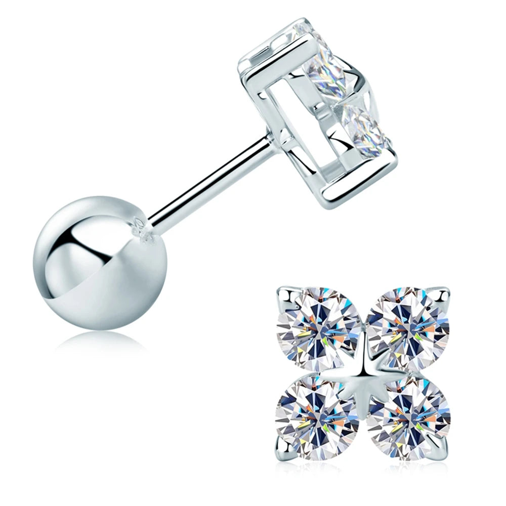 Lnngy Certified Four Leaf Clover 3mm Moissanite Earrings For Women 925 Sterling Silver Stud Earrings Moissanites Jewelry Gift