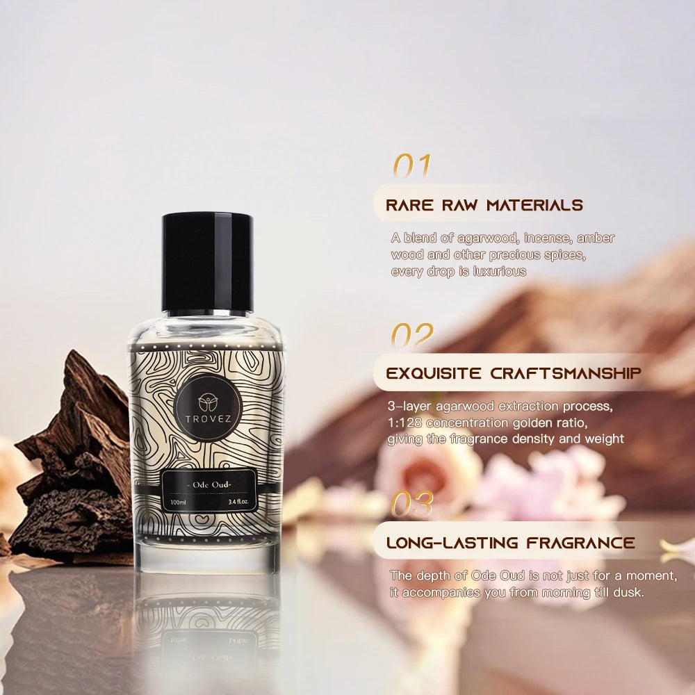 TROVEZ Ode Oud 100ml Perfume Wood Oriental Tone Long-lasting Fragrance Unisex Perfume Body Spray Rich Arabic Perfumes Scent Gift