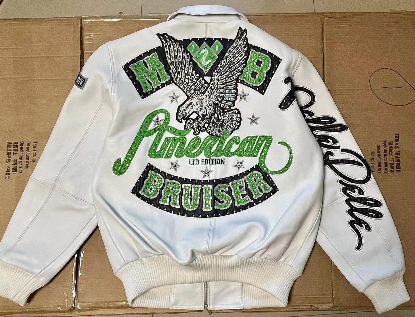 US size men's Hip Hop Sheep skin Varsity Jacket Embroidered Diamond Classic Casual Sport genuine leather Coat tops