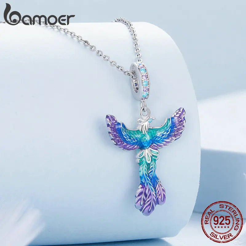 Bamoer 925 Sterling Silver Phoenix Pendant Dragon Charms Enamel Process Plated Platinuma Fit Women DIY Bracelet Fine Jewelry
