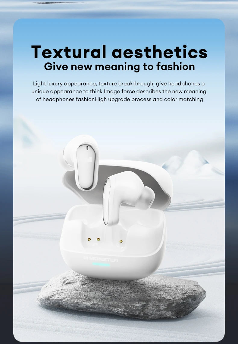 Monster MQT52 Wireless Bluetooth 5.4 Earphones Long Battery Life Gaming Headphones Dual Mode HIFI Stereo Sound Headset With Mic