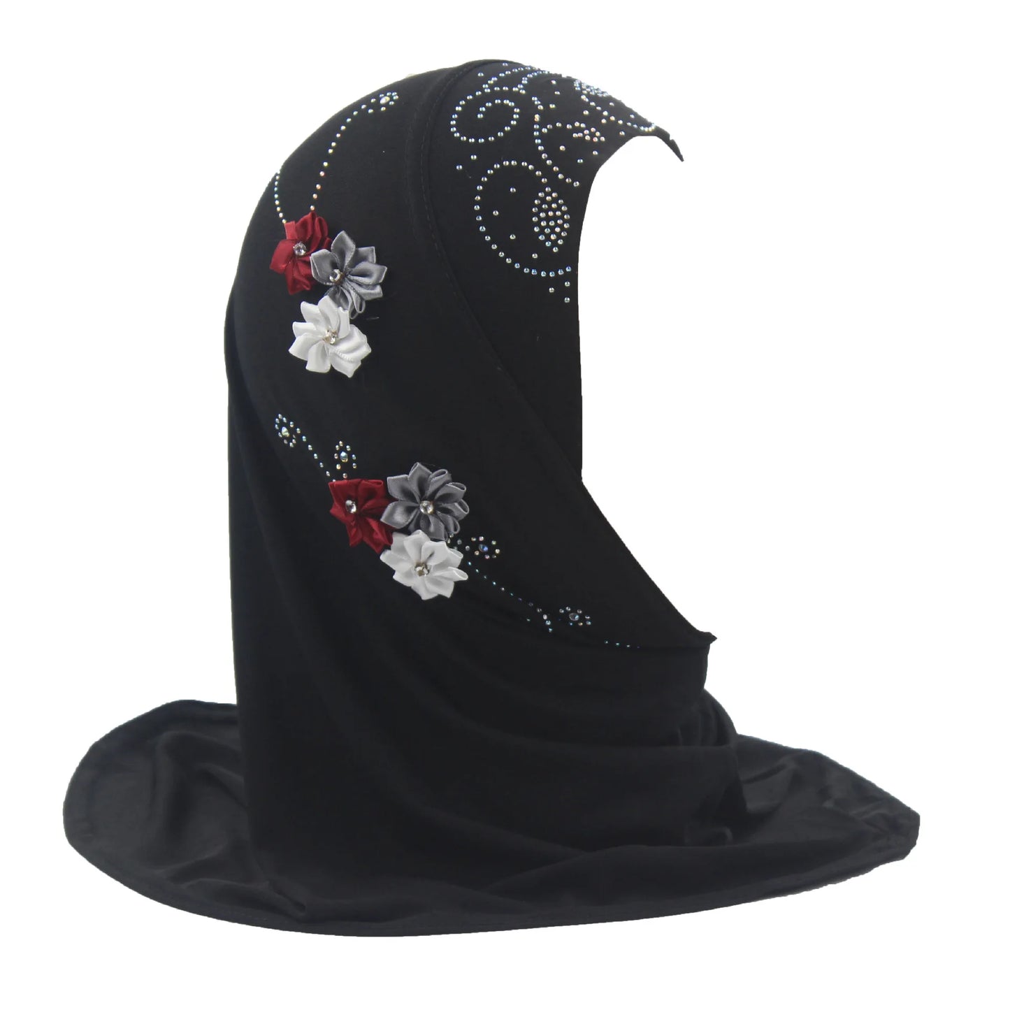 Islamic Turban for Children Arab Headwraps Arab Shawl Ramadan Eid Muslim Girls Diamonds Flowers Hijab Headband 2-6 Years