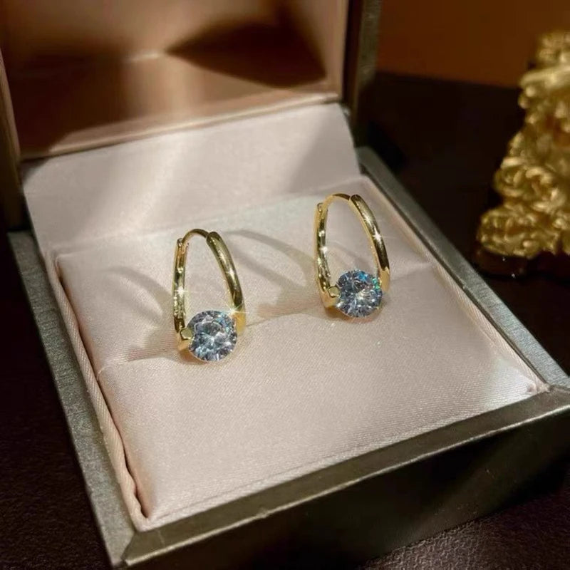 Lnngy Huggies Earrings Sterling Silver 925 Fashion Korean Bling 6.5mm 1.0ct Moissanite Hoop Earring For Women Bridal Jewelry