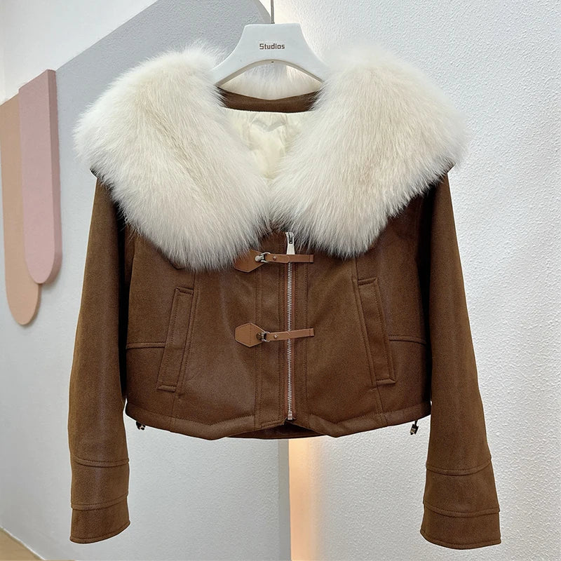 2023 New Fashion Womens Puffer Jackets Winter Natural Fox Fur Collar Goose Down Jackets Parkas Luxury Clothing