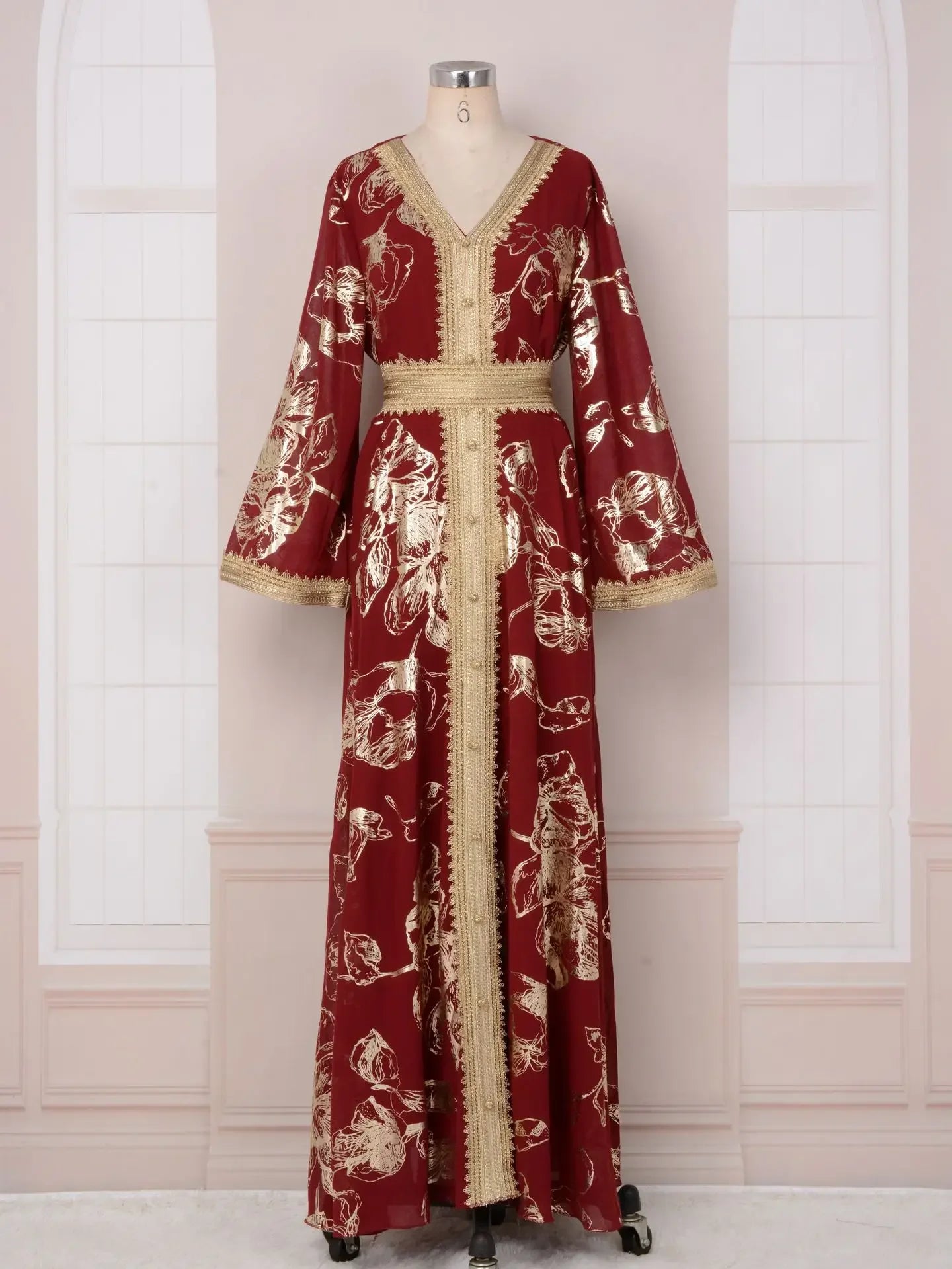 KAF Dubai Luxury Evening Party Dress 2025 Spring Fall New V-neck Long Sleeve Retro Printing Design Loose Large Size Female Abaya