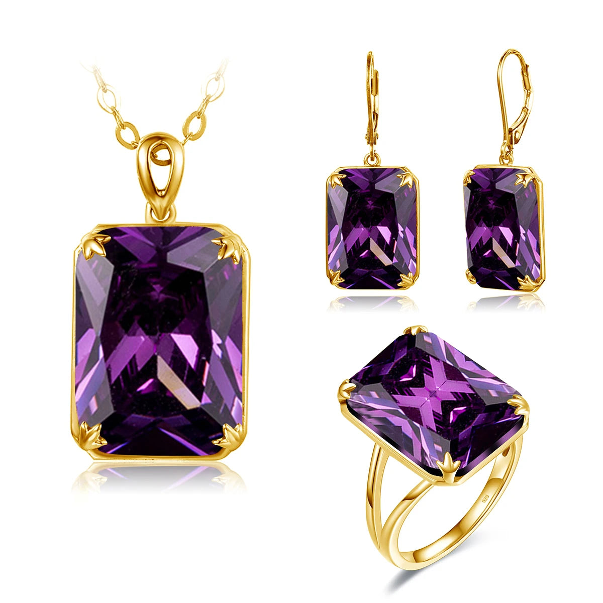 Classic Jewelry Sets for Women 18K Gold Plated Aquamarine Ring Earrings Pendant Silver 925 Anniversary Wedding Quality Gifts