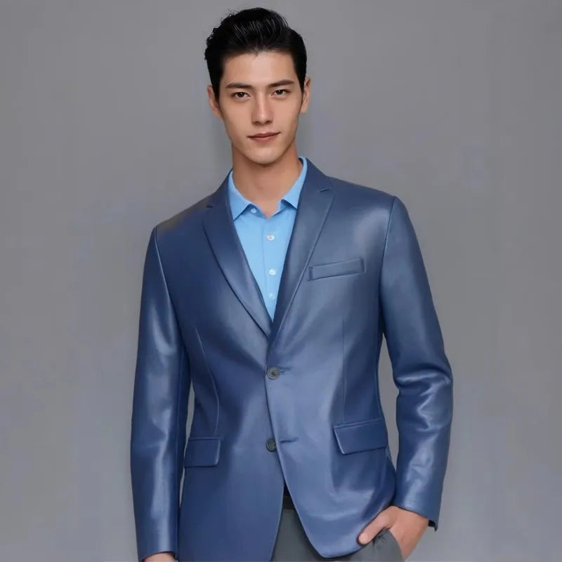 Men's Genuine Sheepskin Leather Blazer – Business Casual Spring Autumn Jacket