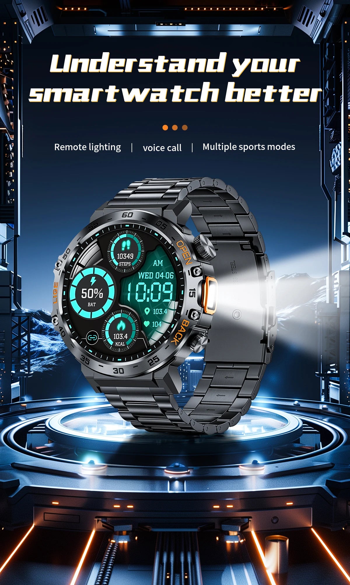 LIGE LED Flashlight Smart Watch Military Watches SOS Bluetooth Call Waterproof Health Monitor Sport Smartwatch For Android ios